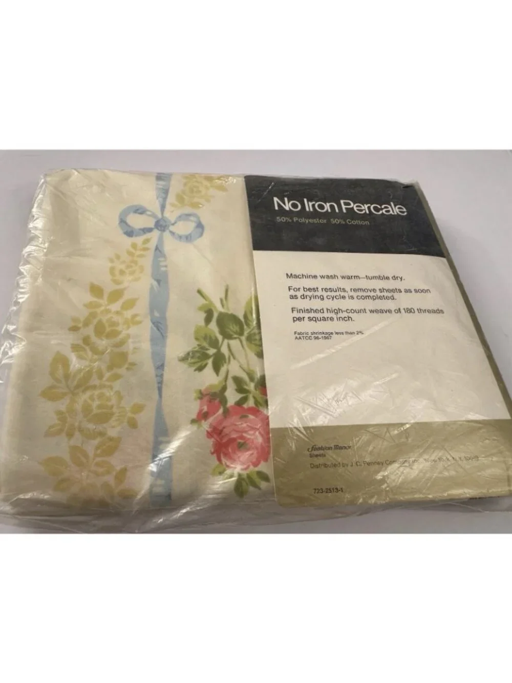 Vintage JCPenny Full Size Flat Sheet  No Iron Percale Floral 81” X 96” New C3